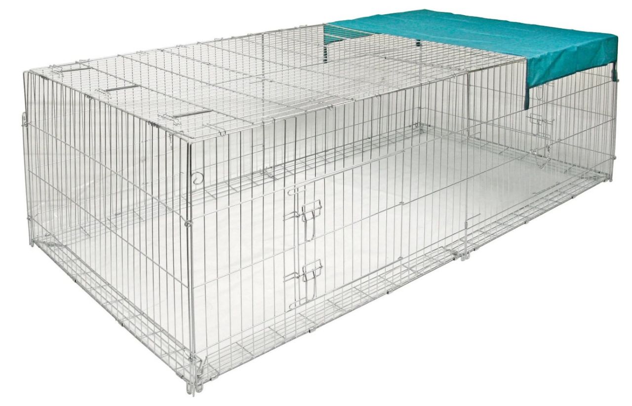 Stor Kaninhage 230cm med rymningskant undertill - MED solskydd