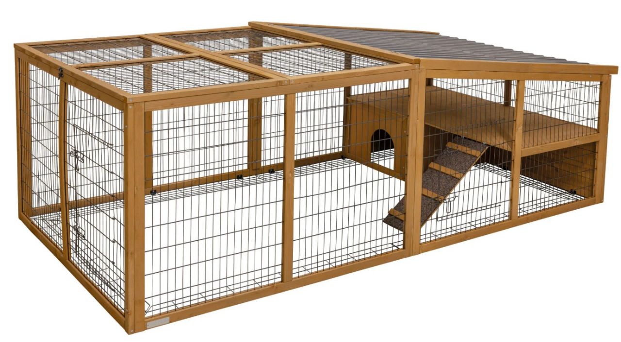 Marsvinshage i trä med rymningskant-plasttak-krypin XXXL 220 cm